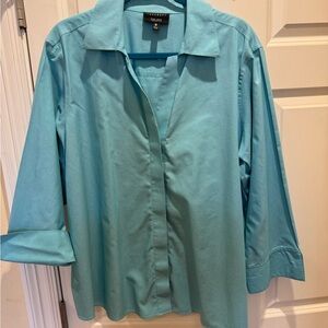 Foxcroft/ Nordstrom Aqua/Turquoise no Iron Button Front tunic Blouse Plus size